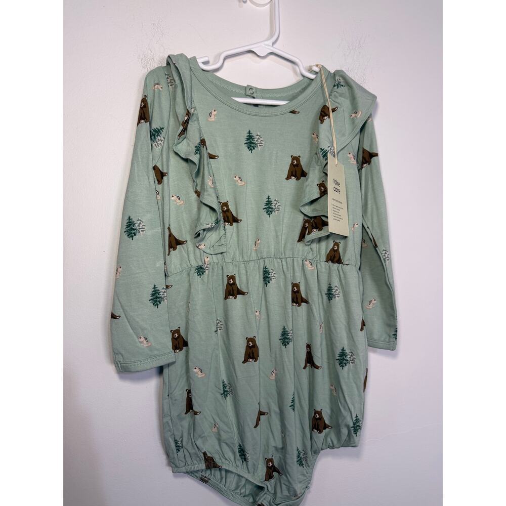 Kyte Baby Teal Blue Bear print long sleeve bubble romper Size 4T